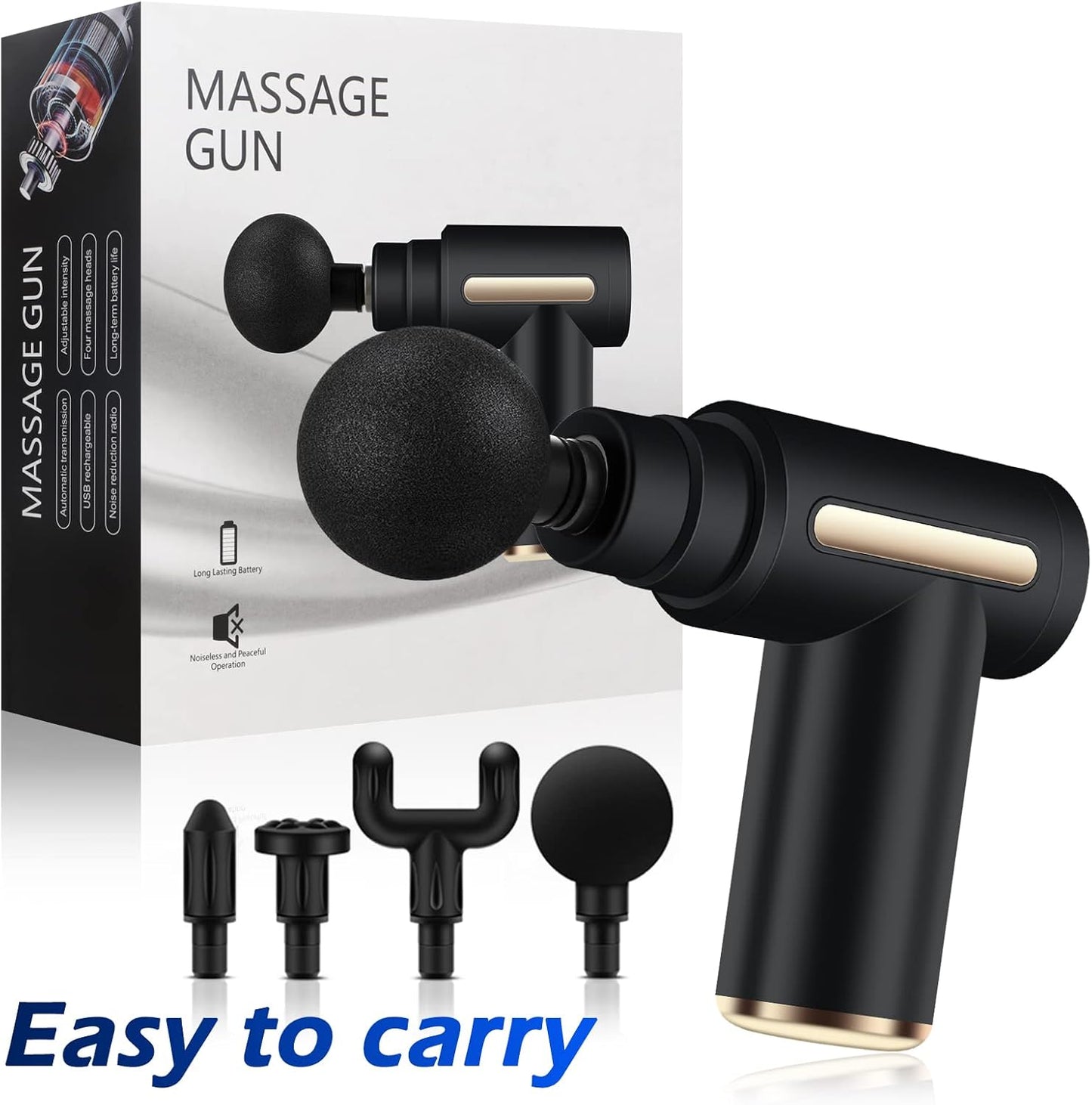 Mini Massage Gun Deep Tissue - Portable 6 Speeds Handheld Muscle Massager with 4 Heads