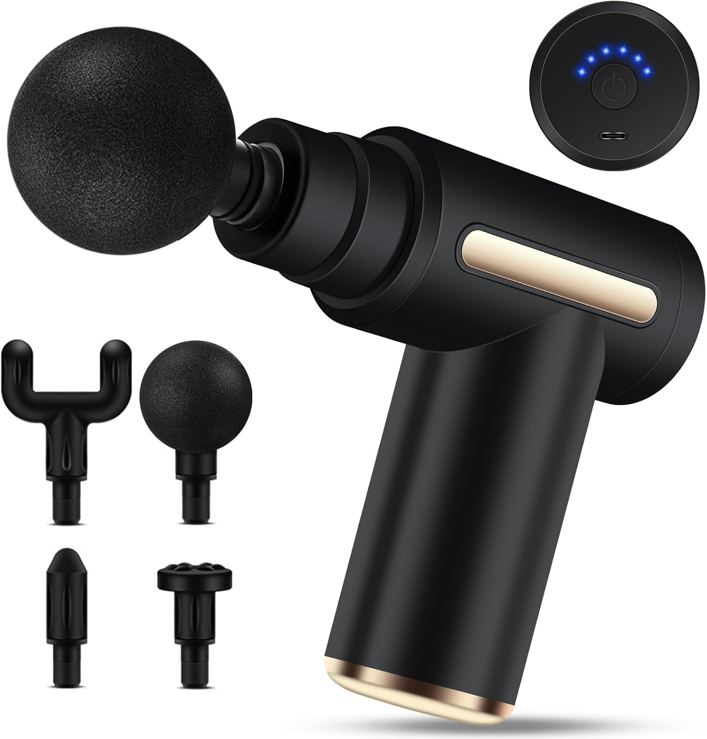 Mini Massage Gun Deep Tissue - Portable 6 Speeds Handheld Muscle Massager with 4 Heads