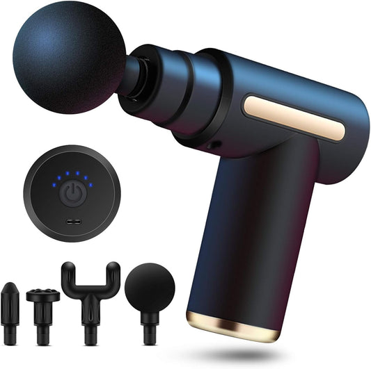 Mini Massage Gun Deep Tissue - Portable 6 Speeds Handheld Muscle Massager with 4 Heads